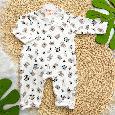 Macacão Malha Trape Zape - Safari e Bumbum Bordado Baby Tigre - Off White
